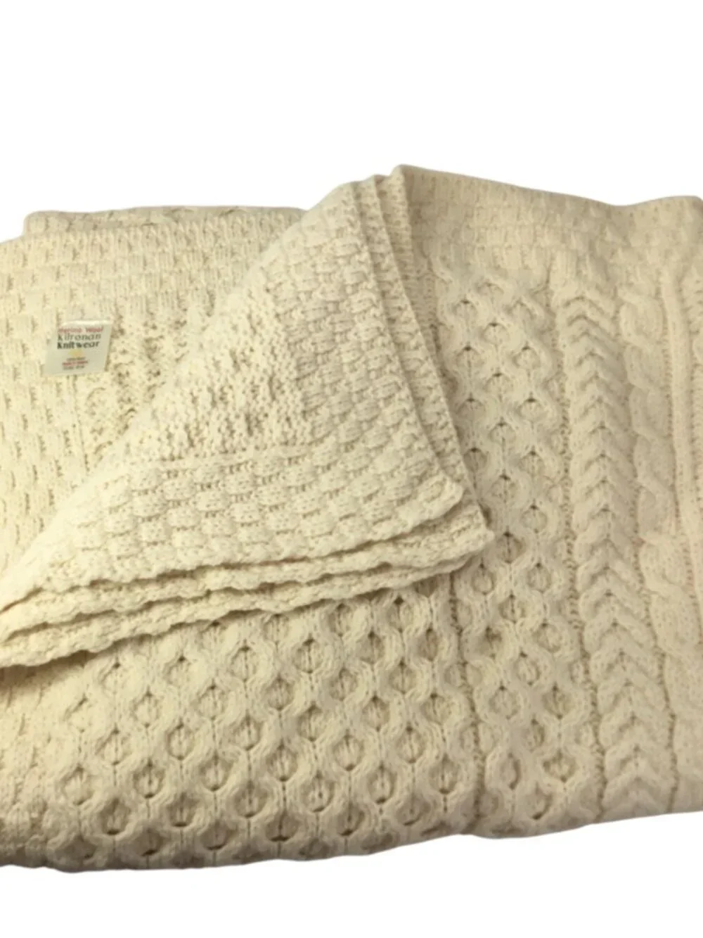 Kilronan Merino Wool Throw NIP Cable Knit Aran Ireland Natural 42 x 72